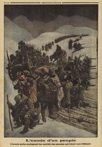 Exodus of a people: den serbiska armén skyddar en kolonn av bönder som flyr till Albanien, första världskriget