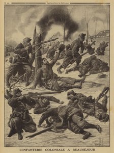 Franska koloniala infanteristrider vid Beausejour, första världskriget av Louis Charles (after) Bombled