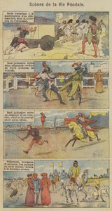 Scenes de la Vie Feodale (färg litho) av Louis Charles (after) Bombled