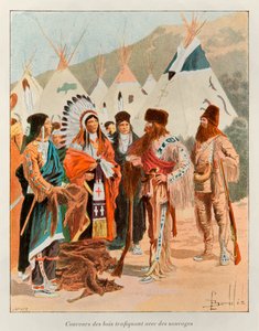 bombade Louis (1862 - 1927); Coureur des bois människohandlare med vildar på 1700-talet (fångare i Kanada); History of New France av Eugene Guenin - 1900 - Coll, del. av Louis Charles Bombled