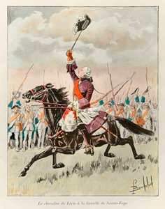 bombade Louis (1862 - 1927); Chevalier de Levis (Francois Gaston de Levis 1719 - 1787) vid slaget vid Sainte Foy 1760 mot engelsmännen; Eugene Guenins historia om det nya Frankrike - 1900 - Coll, del. av Louis Charles Bombled