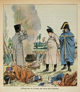 Illustration av Bombled Louis (1862-1927) från boken "The Memorial of Saint Helene" av greve Emmanuel de Las Cases (1766-1842): Napoleon under en bivack äter soldaternas bröd, Privat samling av Louis Charles Bombled