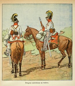 Illustration av Bombled Louis (1862-1927) från boken "The Memorial of Saint Helene" av greve Emmanuel de Las Cases (1766-1842): Österrikiska drakar presenterade, privat samling av Louis Charles Bombled