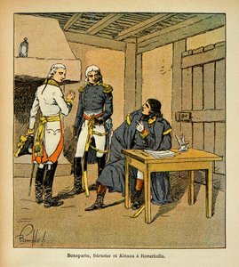 Illustration av Bombled Louis (1862-1927) från boken "The Memorial of Saint Helene" av greve Emmanuel de Las Cases (1766-1842): Bonaparte, Jean Mathieu Philibert Serrurier (1742-1819) och Johann von Klenau (1758-1819) ) i Roverbello under den italienska Ca av Louis Charles Bombled
