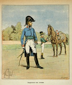 Illustration av Bombled Louis (1862-1927) från boken "The Memorial of Saint Helene" av greve Emmanuel de Las Cases (1766-1842): Porträtt av en inspektör i tidningar, Privat samling av Louis Charles Bombled
