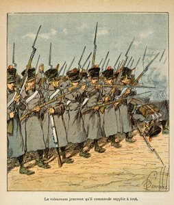 Illustration av Bombled Louis (1862-1927) från boken "The Memorial of Saint Helene" av greve Emmanuel de Las Cases (1766-1842): Fransmännen under slaget vid Lutzen 1813, privat samling av Louis Charles Bombled