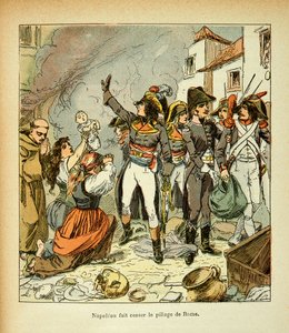 Illustration av Bombled Louis (1862-1927) från boken "The Memorial of St. Helene" av greve Emmanuel de Las Cases (1766-1842): Bonaparte upphör med plundringen av Rom, privat samling av Louis Charles Bombled