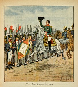 Illustration af Bombled Louis (1862-1927) fra bogen "The memorial se Sainte Helene" af Grev Emmanuel de Las Cases (1766-1842): Kejser Napoleon sender tropperne til anmeldelser, Private Collectionswed av Louis Charles Bombled