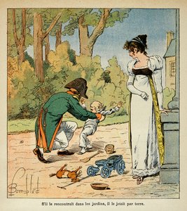 Illustration av den bombade Louis (1862-1927) från boken "The Memorial of Saint Helene" av greve Emmanuel de Las Cases (1766-1842): Napoleon leker med sin son i närvaro av Marie Louise, privat samling av Louis Charles Bombled