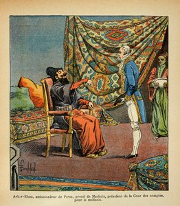 Den bombade Louis (1862-1927) av Francois Barbe-Marbois, den persiske ambassadören, Asker - Khan, på besök i Paris (Beard Marbois) (1745-1837), president av Louis Charles Bombled