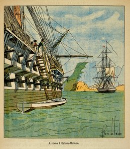 Illustration af den bombede Louis (1862-1927) fra bogen "The Memorial of Saint Helene" af grev Emmanuel de Las Cases (1766-1842): Napoleons ankomst til Sainte Helene den 15. oktober av Louis Charles Bombled