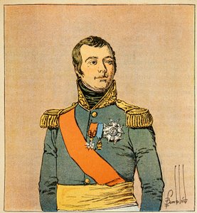 Illustration av Bombled Louis (1862-1927) från boken "The Memorial of Saint Helene" av greve Emmanuel de Las Cases (1766-1842): Porträtt av marskalken Etienne Macdonald (1765-1840), hertig av Taranto, privat samling. av Louis Charles Bombled