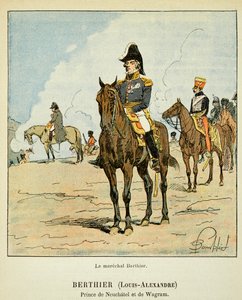 Illustration av Bombled Louis (1862-1927) från boken "The Memorial of Saint Helene" av greve Emmanuel de Las Cases (1766-1842): Porträtt till häst av ryttaren Louis Alexandre Berthier (1753-1815), prins av Neufchatel och av Wagram, privat samling. av Louis Charles Bombled