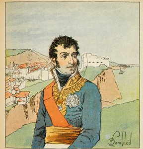 Illustration av bombade Louis (1862-1927) från boken "The Memorial of Saint Helene" av greve Emmanuel de Las Cases (1766-1842): Porträtt av marechalen Auguste Frederic Louis (Auguste-Frederic-Louis) av Viesse de Marmont ( 1774-1852), hertig av Raguse, Pr av Louis Charles Bombled