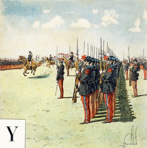 Bokstav Y: elever från militärskolan Saint Cyr (Saint-Cyr), "Je serai soldat" (Jag kommer att vara en soldat) - Militärt alfabet av Louis Charles Bombled