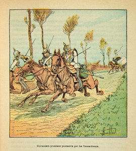 The Armee of the Loire af Eugene Sergent, kendt som Grenest, illustreret af Louis Bombled (1862-1927) (fransk-tyske krig; kampagne 1870 -1871): Preussiske kyrassere forfulgt af freicisterne i oktober 1870, Private Collectionswed av Louis Charles Bombled
