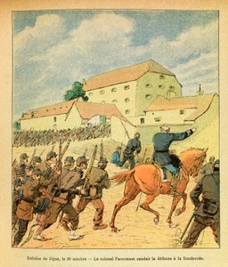 The Eastern Armee of Eugene Sergeant, dit Grenest, illustrerad av Louis Bombled (1862-1927) (fransk-tyska kriget; kampanj 1870-1871): Försvar av staden Dijon den 30 oktober av Louis Charles Bombled