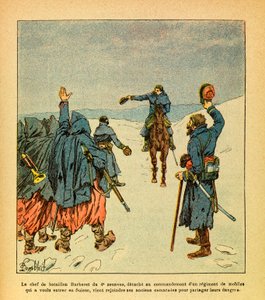 The Eastern Armee of Eugene Sergeant, känd som Grenest, illustrerad av Louis Bombled (1862-1927) (fransk-tyska kriget; fälttåg 1870 -1871): Ledaren för Barberet-bataljonerna i 4:e Zouaves, avgår för att leda ett regemente av mobil som ville av Louis Charles Bombled