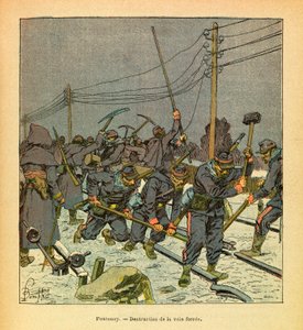 The Eastern Armee of Eugene Sergeant, kendt som Grenest, illustreret af Louis Bombled (1862-1927) (den fransk-tyske krig; kampagne 1870 -1871): Fontenoy, ødelæggelse af jernbanen, Private Collectionswed