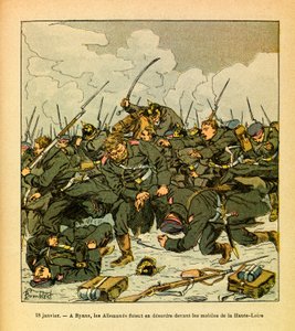 Eugene Sergeants östra armé, känd som Grenest, illustrerad av Louis Bombled (1862-1927) (fransk-tyska kriget; kampanjen 1870-1871): Den 18 januari av Louis Charles Bombled