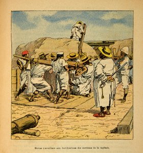 Kriget i Madagaskar-Anekdotisk historia om de franska expeditionerna 1885-1895 av Henri Galli dit Galllichet (1854-1922), illustrerad av Louis Bombled (1862-1927): Hovas arbetar vid befästningarna i huvudstaden 1895, privat samling av Louis Charles Bombled