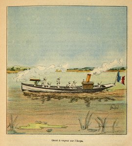 Kriget i Madagaskar-Anekdotisk historia om de franska expeditionerna 1885-1895 av Henri Galli dit Galllichet (1854-1922), illustrerad av Louis Bombled (1862-1927): Franska Canonniere på Ikopa-floden i Madagaskar 1895, privat samling av Louis Charles Bombled
