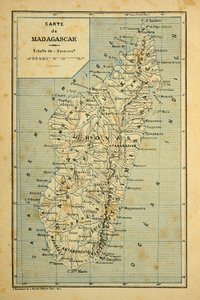 Kriget i Madagaskar-Anekdotisk historia om de franska expeditionerna 1885-1895 av Henri Galli dit Galllichet (1854-1922), illustrerad av Louis Bombled (1862-1927): Karta över Madagaskar, privat samling av Louis Charles Bombled