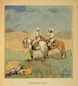 Kriget i Madagaskar-Anekdotisk historia om de franska expeditionerna 1885-1895 av Henri Galli dit Galllichet (1854-1922), illustrerad av Louis Bombled (1862-1927): Militär i spaning på gränsen mellan Imerne och Madagaskar 1895, menig Samling av Louis Charles Bombled