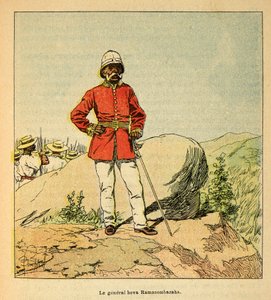 Kriget i Madagaskar-Anekdotisk historia om de franska expeditionerna 1885-1895 av Henri Galli dit Galllichet (1854-1922), illustrerad av Louis Bombled (1862-1927): Porträtt av general Hova Ramasombazaha, privat samling av Louis Charles Bombled