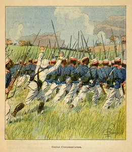 Kriget i Madagaskar-Anekdotisk historia om de franska expeditionerna 1885-1895 av Henri Galli dit Galllichet (1854-1922), illustrerad av Louis Bombled (1862-1927): Franska trupper under Antanamitarana-striderna 1895, Privat samling av Louis Charles Bombled