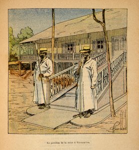 Kriget i Madagaskar-Anekdotisk historia om de franska expeditionerna 1885-1895 av Henri Galli dit Galllichet (1854-1922), illustrerad av Louis Bombled (1862-1927): Drottning Ranavalonas paviljong i Tananarive 1895, privat samling av Louis Charles Bombled