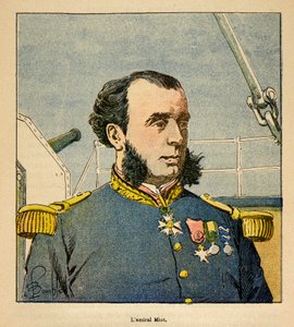Kriget i Madagaskar-Anekdotisk historia om de franska expeditionerna 1885-1895 av Henri Galli dit Galllichet (1854-1922), illustrerad av Louis Bombled (1862-1927): Porträtt av amiral Paul Emile Miot (1827-1900), privat samling av Louis Charles Bombled