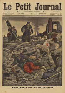 Använder räddningshundar för att söka efter skadade, Frankrike, första världskriget, 1915 av Louis Charles Bombled