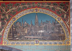Järnvägsstationsbyggnad (Sint-Pietersstation). Interiör. 1912. Entréhallen. av Louis Cloquet