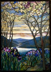 Magnolior and Irises, c.1908 (blyat Favrile-glas)