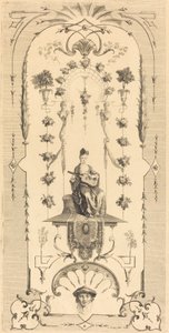 Sittande kvinna som spelar gitarr av Louis Crépy after Antoine Watteau