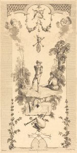 Herde som dansar till ljudet av en flöjt av Louis Crépy after Antoine Watteau