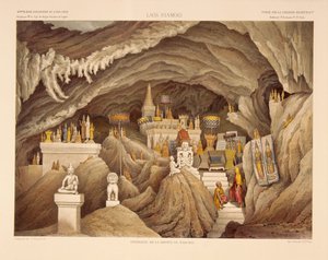 Interiör av ett grotttempel i Laos, tryck gjord av F. Sorrieu, illustration från 