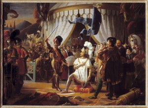 Frans I av Frankrike begär att bli adlad av Chevalier Bayard efter seger i slaget vid Marignano, Italien, 1515 -