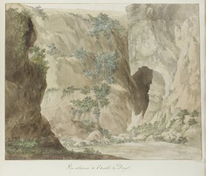 Buitenwand van de grot Dionysius öra Exteriörvy av Dionysius öra (titel på objekt) Resor i Italien, Sicilien och Malta - 1778 (serietitel) av Louis Ducros