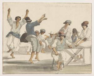 Dansende maltezer matrozen Dans av våra maltesiska sjömän (titel på objekt) Resor i Italien, Sicilien och Malta - 1778 (serietitel) av Louis Ducros