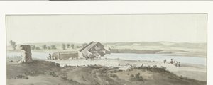 Gezicht på Canosa-bron över Ofanto-floden i Puglia Utsikt över Pont de Canosa över Ofanto (Aufidus) (titel på objekt) Resa till Italien, Sicilien och Malta - 1778 (serietitel) av Louis Ducros