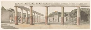 Vy över romerska baracker och pelargång i Pompeji Vue des Casernes Romaines & de la Colonnade de Pompeja (titel på objekt) Voyage en Italy, och Sicile et à Malte - 1778 (serietitel) av Louis Ducros