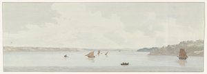 Se en del av Mare Piccolo Utsikt över en del av Mare Piccolo, där var platsen för den gamla bron, mynningen av Galesus (titel på objektet) Resor i Italien, Sicilien och Malta - 1778 (serietitel)