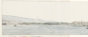 Utsikt över tillflyktsort från Messina och bergen från Calabria från kade Utsikt över hamnen i Messina och bergen i Kalabrien, tagen från kajen (titel på objektet) Resor i Italien, Sicilien och Malta - 1778 (serietitel) av Louis Ducros
