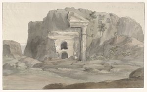 Gravar med fasad i dorisk stil inhuggna i klippan nära Syrakusa Voyage en Italy, och Sicile et à Malte - 1778 (serietitel) av Louis Ducros