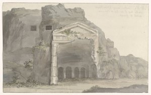 Gravar med en fasad i dorisk stil inhuggen i klippan nära Syrakusa Voyage en Italy, och Sicile et à Malte - 1778 (serietitel)