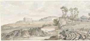 Interiör träffade trapn van teater i Syracuse Utsikt över interiören och läktaren i Syracuse Theatre (titel på objektet) Resor i Italien, Sicilien och Malta - 1778 (serietitel)
