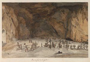 Interiör skåpbil grot Santa Maria Capella Utsikt från botten av grottan (titel på objekt) Resor i Italien, Sicilien och Malta - 1778 (serietitel) av Louis Ducros