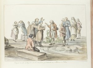 Förhandling mellan reseledare och muleförare som de åker med till Etna Dispute de notre antiquaire avec les muletiers qui devaient nous conduire à L